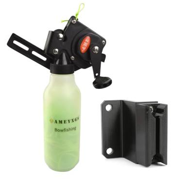 Imagem de ZSHJGJR Carretel de pesca com arco e flecha, acessórios para ferramentas de pesca com arco Spincast com corda de pesca de 40 m para arco composto (carretel verde + clipe de flecha)