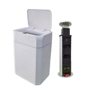 Imagem de Kit Lixeira com Sensor Inteligente 12 Litros LXP12 e Torre 2 Tomadas e