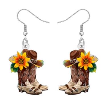 Imagem de DALANE Acrílico engraçado cowboy ocidental chapéu de vaqueira brincos pendentes bonitos boêmios música country joias acessórios roupa presentes para mulheres pingentes de rodeio, Medium, Acrílico, Sem