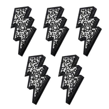 Imagem de WENSIDUO 5 peças de retalhos de leopardo relâmpago, aplique costurado de lantejoulas para roupas, vestidos, chapéus, jeans, bolsas de sapatos, suprimentos de bricolage, preto.