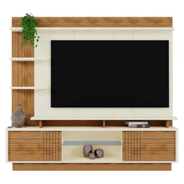 Imagem de Estante Home Vinhedos, Painel para TV até 65 Polegadas, 200cm, Madeira e Cinza (OFF WHITE/AMENDOA)