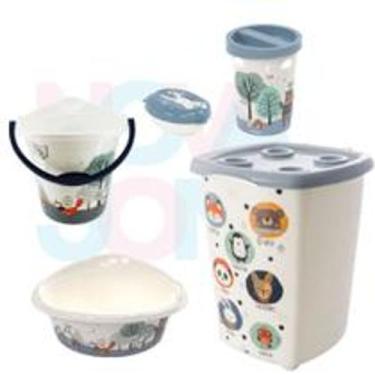 Imagem de Kit P/o Bebe Lixeira,saboneteira,cesto,balde,bacia - bichinhos azul - 