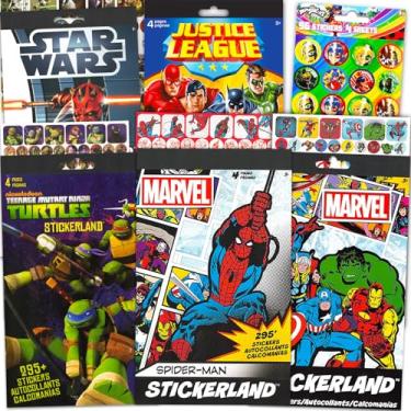 Imagem de Conjunto de adesivos de super-heróis a granel para crianças - Pacote com mais de 1500 adesivos licenciados de super-heróis em 24 folhas com Marvel Avengers, Spiderman, TMNT, Liga da Justiça, Star Wars