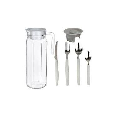 Imagem de Conjunto de Talheres Brancos 25 Peças com Jarra de Vidro, Organizador para Cozinha