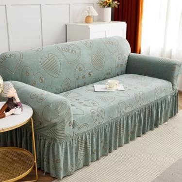 Imagem de KAIJIE Capa de sofá de dois lugares, adequada para todas as estações, design de saia, lavável à prova de poeira, protetor de móveis com espuma antiderrapante e fundo elástico, padrão jacquard B-Matcha