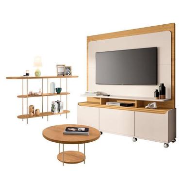 Imagem de Estante Home Theater Quantum Off White Cinamomo E Aparador Infinity E Mesa De Centro Sky Cinamomo– Hb Móveis