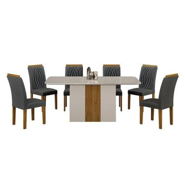 Imagem de Mesa De Jantar Doha 160x80 Off White Freijó Decor Off Com 6 Cadeiras Freijó Joli Chumbo – Leifer Móveis