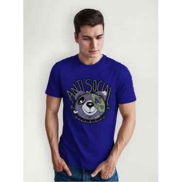 Imagem de Camiseta Masculina Manga Curta Em Algodão Anti Social - mistermah, Azu