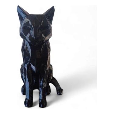 Imagem de Escultura Gato Geométrico 3d Moderno 13cm - Atual Conceito, Preto