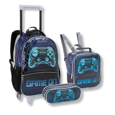 Imagem de Kit Mochila Rodas Lancheira Térmica Estojo Game On Meninos - Seanite