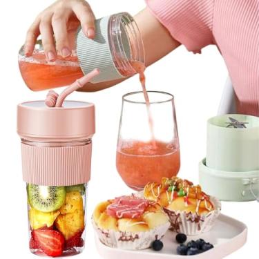 Imagem de Liquidificador Portátil 360ml com 6 Lâminas Inox, Bateria USB-C, Canudo Integrado, Função Smoothie e Sucos (Rosa)
