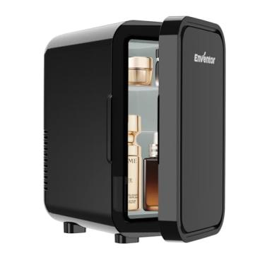 Imagem de Enventor Mini geladeira, geladeira compacta para cuidados com a pele de 6L/8 latas CA + CC, geladeira pequena para quarto, cuidados com a pele, maquiagem, cosméticos, carro, escritório (preto)