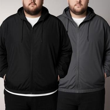 Imagem de Kit 2 Jaqueta Plus Size Corta Vento G1 ao G4 Com Capuz Zíper Leve Resi