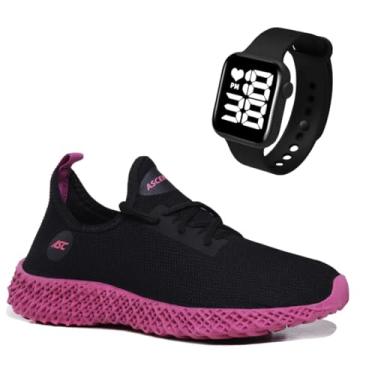 Imagem de Tênis Esportivo Feminino Ascension com Solado Tecnológico + Relogio Smart Fitness Quadrado| Conforto, Estilo e Tecnologia no Seu Dia a Dia (Roxo, BR, Adulto, Numérico, 34)
