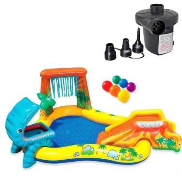 Imagem de Piscina playground inflável intex parque dos dinossauros + bomba elétr