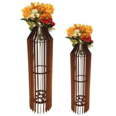 Imagem de Vaso de Chão Decorativo Grande MDF PENEDO - LENOBRE, Marrom, Kit com 2