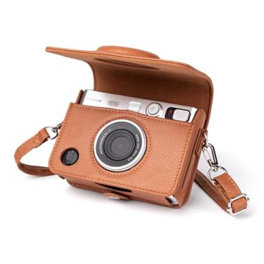 Imagem de MUZIRI KINOKOO Capa para câmera instantânea Fuji Instax Mini EVO - Capa protetora de couro PU Mini EVO em estilo horizontal de textura de lichia - com alça de ombro ajustável, Marrom, Estojo para