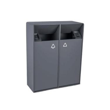 Imagem de YAYAOVP-24927 Caixote de lixo 38L/80L lixeira externa barril duplo cinza quadrado lata de lixo de metal, lata de lixo comercial moderna (com cinzeiro) lixeira externa (grande)