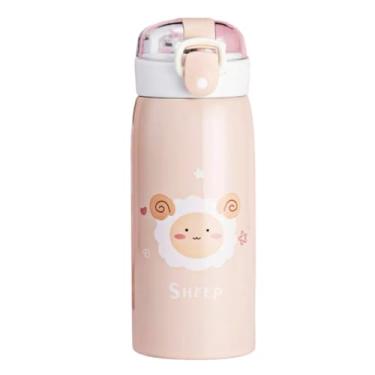 Imagem de Garrafa Térmica Garrafinha Térmica Infantil Inox Canudo Trava 350 ml - Desenho Carneiro - TYDA