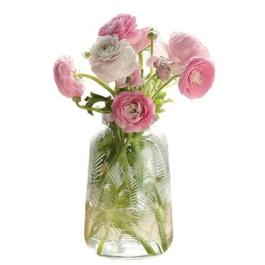 Imagem de Vasos de vidro com padrão de bordo para flores, vasos de flores decorativos, arte com design transparente, 19 cm, vaso maior, sala de estar, mesa de café, quarto, presente de decoração (folha de bordo