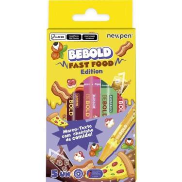 Imagem de Caneta Marca Texto Bebold FAST Food C/5 Cheirinho Estojo - Newpen