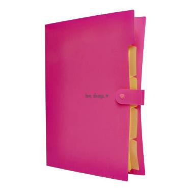 Imagem de Pasta Sanfonada Organizadora 5 Divisórias Semanal Polibras, Rosa Neon