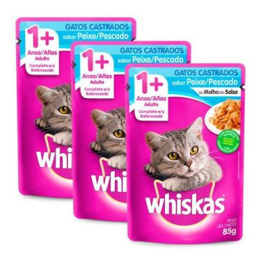 Imagem de Kit 3 Ração Úmida para Gatos Whiskas Adultos 1+ Anos Castrados Sabor P