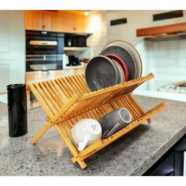 Imagem de Escorredor de Pratos Dobrável em Bambu  Compacto, Sustentável e Elegan
