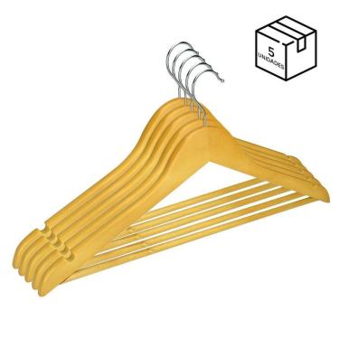 Imagem de Kit 5 Cabides De Madeira Adulto Camisa Calça Gancho De Metal