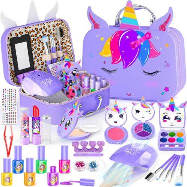 Imagem de Kit de maquiagem Massiuve Kids 2 em 1 lavável com secador de unhas e e