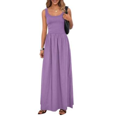 Imagem de Vestido maxi feminino PRETTYGARDEN, gola redonda, sem mangas, roxo