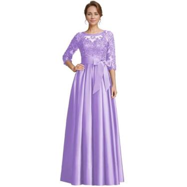 Imagem de Vestido da mãe do noivo raomiao lilás e apliques de renda acetinada