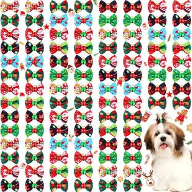 Imagem de Dog Bows Tondiamo, pacote com 100 laços de cabelo de Natal para cães