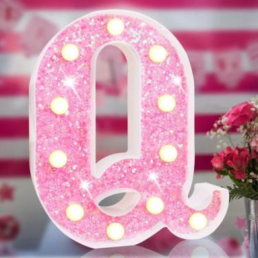 Imagem de Lâmpada Elnsivo Pink Glitter LED Letter Light alimentada por bateria