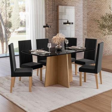 Imagem de Sala de Jantar Isa 160cm Vidro 6 Cadeiras Laura Mel/Preto