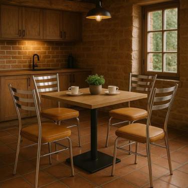 Imagem de Kit 4 Cadeiras de cozinha com reforço cromada assento grosso cor caram