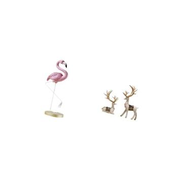 Imagem de Fenteer Estátua de Flamingo E Rena em Resina, Escultura de Pássaro, Arte Moderna, Estatueta para Jardim, Suporte de Metal, Ornamento de Veado, Decoração para