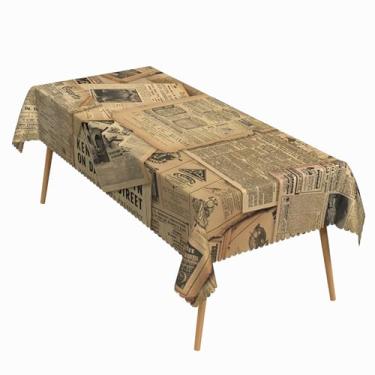Imagem de ggaimwf Toalha de mesa retangular vintage 132 x 188 cm, revista de jornal antigo, toalha de mesa histórica, lavável, durável, para casa, jantar, estudo, restaurante, café, decoração de casa de fazenda