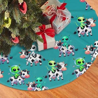 Imagem de Linda saia de árvore de Natal para vacas e alienígenas, saia de galinha de 122 cm, tapete de Natal, casa de fazenda, suprimentos de ano novo, enfeites para mini lápis pequenos e grandes árvores