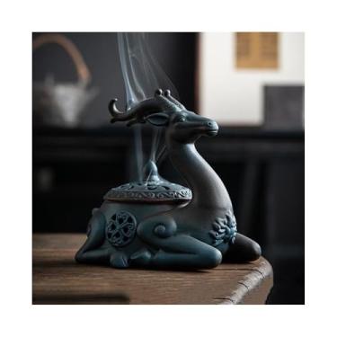 Imagem de Porta-incenso decorativo Queimador de incenso de cerâmica criativo com tampa, ornamento para cerimônia do chá em casa, porta-incenso(Blue)