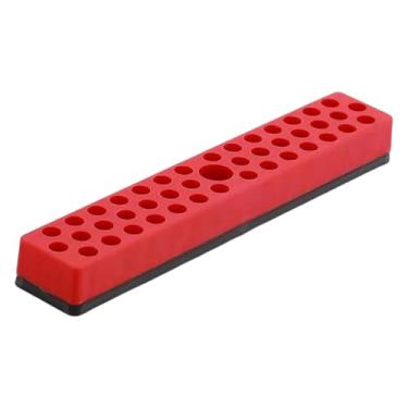 Imagem de Baoblaze Organizador de bits hexagonais de 1/4" com 43 compartimentos, leve e multifuncional, ideal para furadeiras e fresadoras. Dimensões: 18 x 3,1 cm, Vermelho