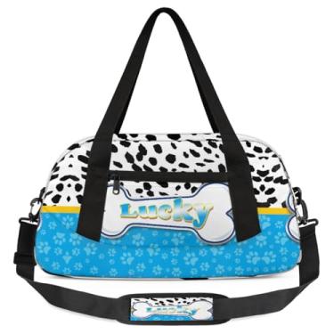Imagem de Bolsa de viagem de academia para meninos – Bolsa infantil de fim de semana com bolso frontal com zíper para prática escolar, bolsas de mão para adolescentes, Dálmata azul, Desenho animado