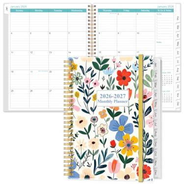 Imagem de Agenda mensal 2026-2027 - calendário mensal 18, janeiro de 2026 a junho de 2027, duas páginas por mês, agenda de 23 x 28 cm com abas, encadernação forte de fio duplo, bolso interno, flor-B