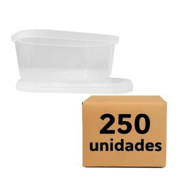 Imagem de Pote Para Freezer Microondas 250ml Retangular Com Tampa Lacre Kit Com 
