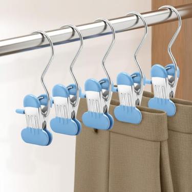 Imagem de POZEAN Cabides de leggings mais largos para armário, pacote com 60, cabides de metal com clipes, saia antiderrapante, gancho para jeans, organizador de armário empilhável, azul