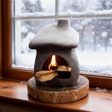 Imagem de Mougigi Queimador Palo Santo alto de cerâmica com cobertura de neve – Mini suporte de incenso de chaminé com base estável, ideal para borrar sálvia e queimar cones de incenso, perfeito para meditação