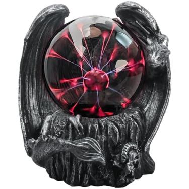 Imagem de ANQIA Lâmpada de bola de plasma de dragão pequeno sensível ao toque para festa mágica eletrostática vermelha globo relâmpago para Halloween Natal