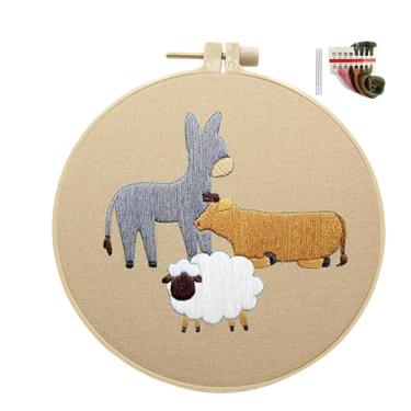 Imagem de Kit de bordado de ornamento de natividade,Kit de bordado de natividade,Conjunto de bordado para iniciantes - Kit de presépio bordado de Natal com decoração de padrões de bordado estampados para inicia