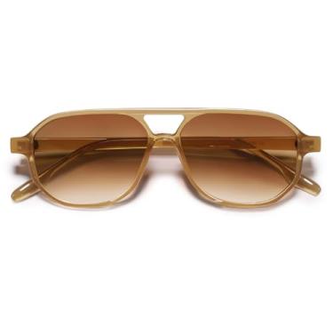 Imagem de VANLINKER Óculos de sol aviador retrô anos 70 para mulheres e homens, clássico, quadrado, vintage, moderno, hexagonal, 2025 UV400 VL9870, Armação marrom C3/Lente de classificação marrom, middle