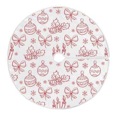 Imagem de Wassud Saia para árvore de Natal com laços seguros, estampa vermelha de 90 cm, tapete de árvore de Natal festivo para festas de ano novo, decoração de casa